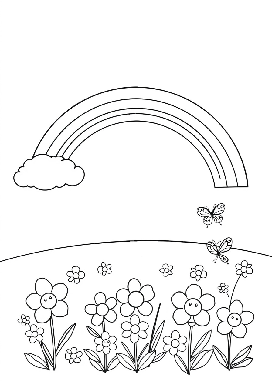 free Spring Rainbow coloring page