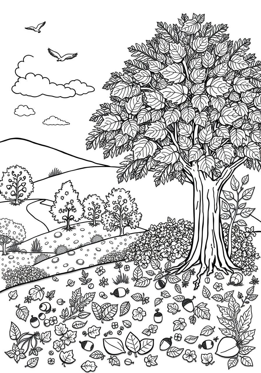 free Thanksgiving Autumn Leaves coloring page