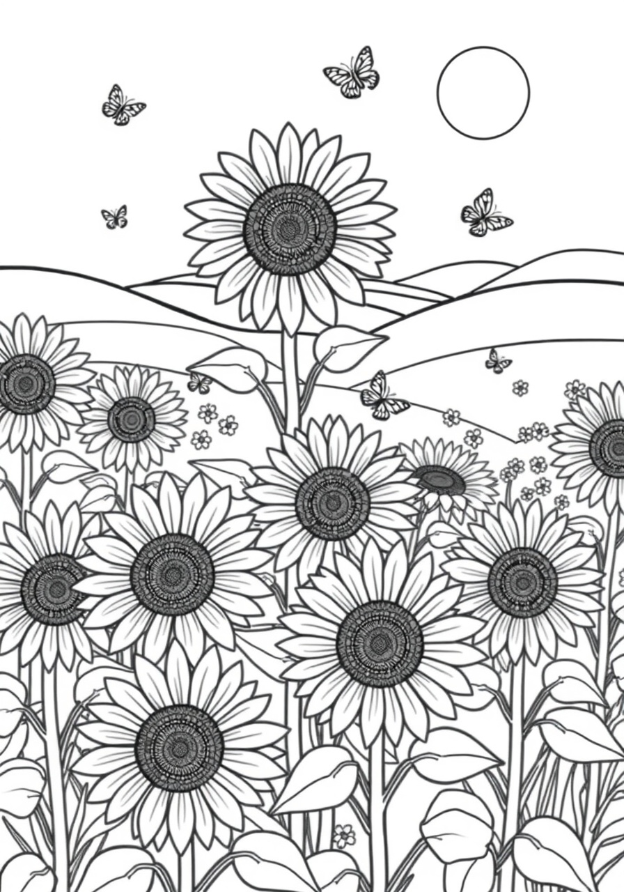 free Summer Sunflower coloring page