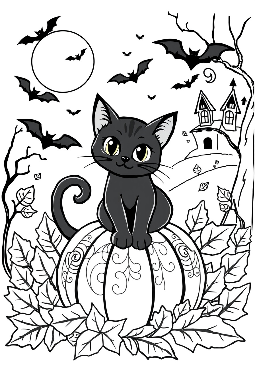 free Halloween Black Cat coloring page