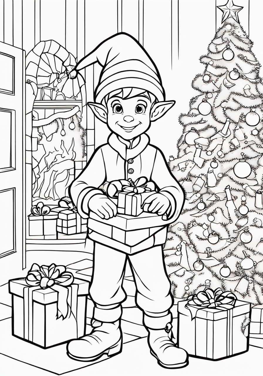 free Santa's Elf coloring page