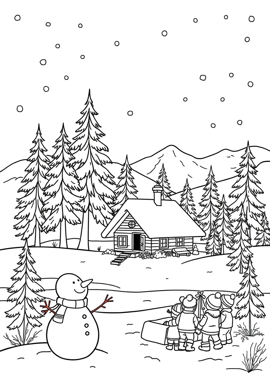 free Winter Snowy Landscape coloring page