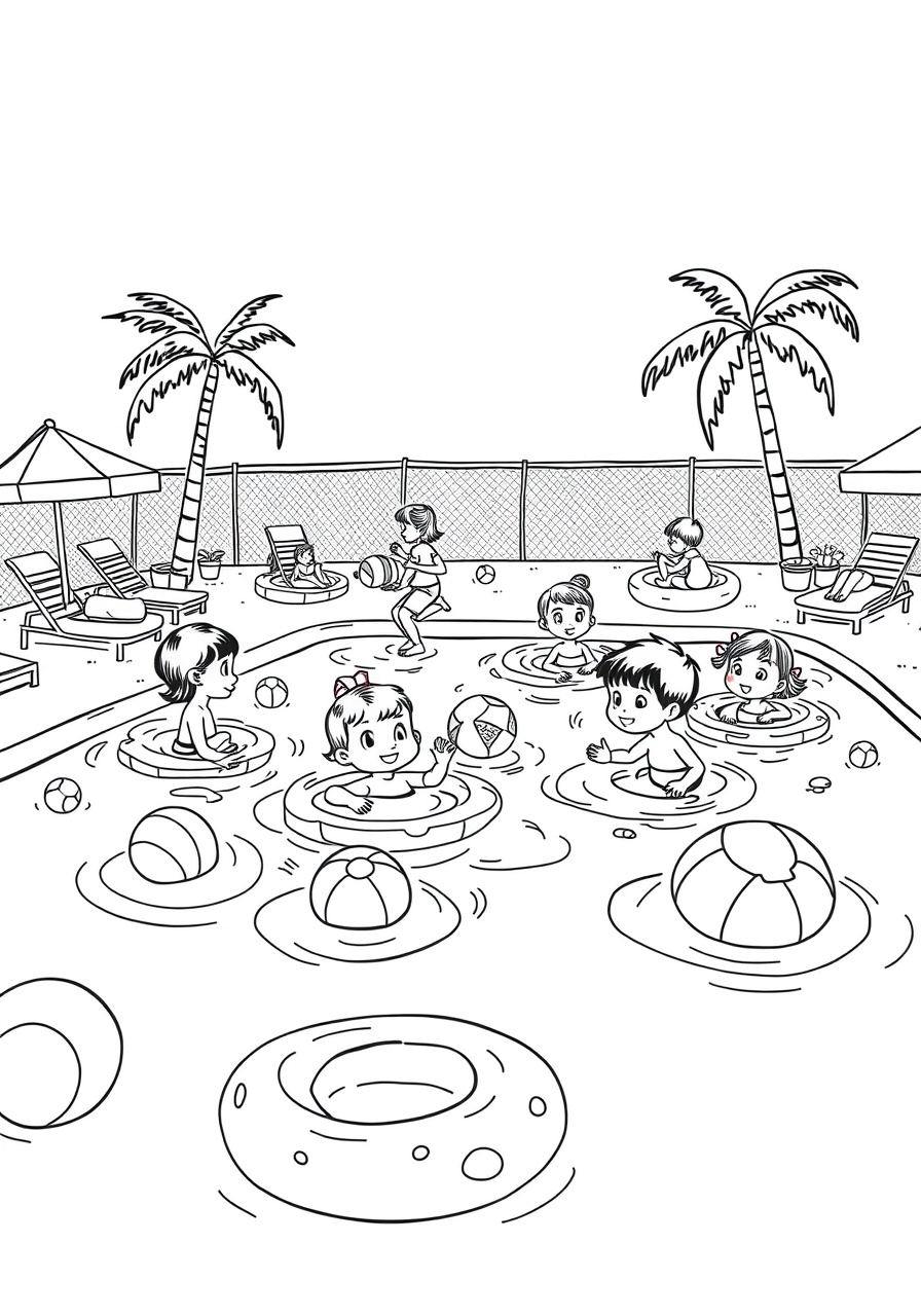 free Summer Swimming Pool coloring page