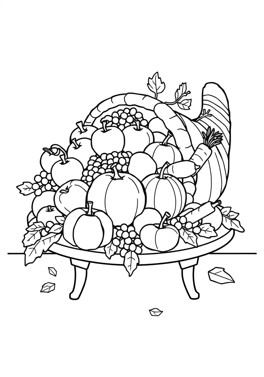 free Thanksgiving Cornucopia coloring page