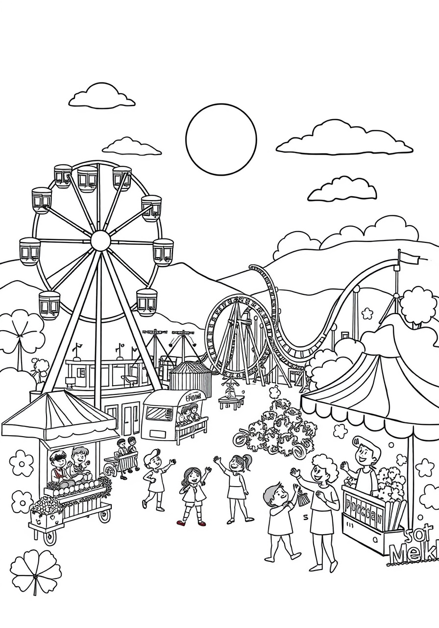 free Summer Amusement Park coloring page