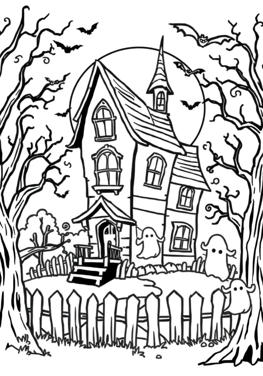 free Halloween Haunted House coloring page