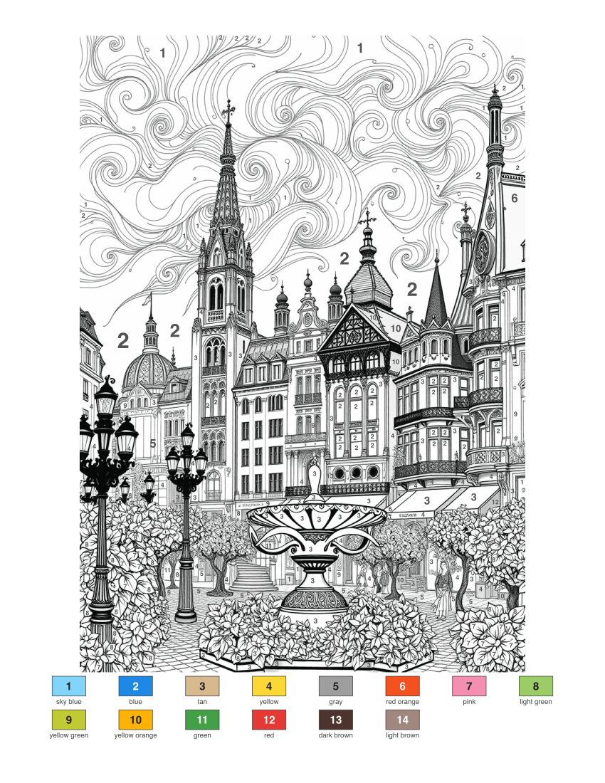 Art Nouveau City at Twilight color by number
