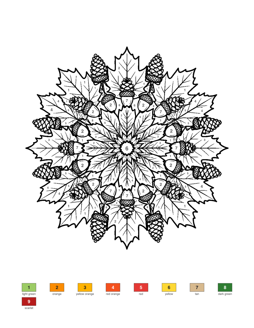 Autumn Leaves Mandala color by number