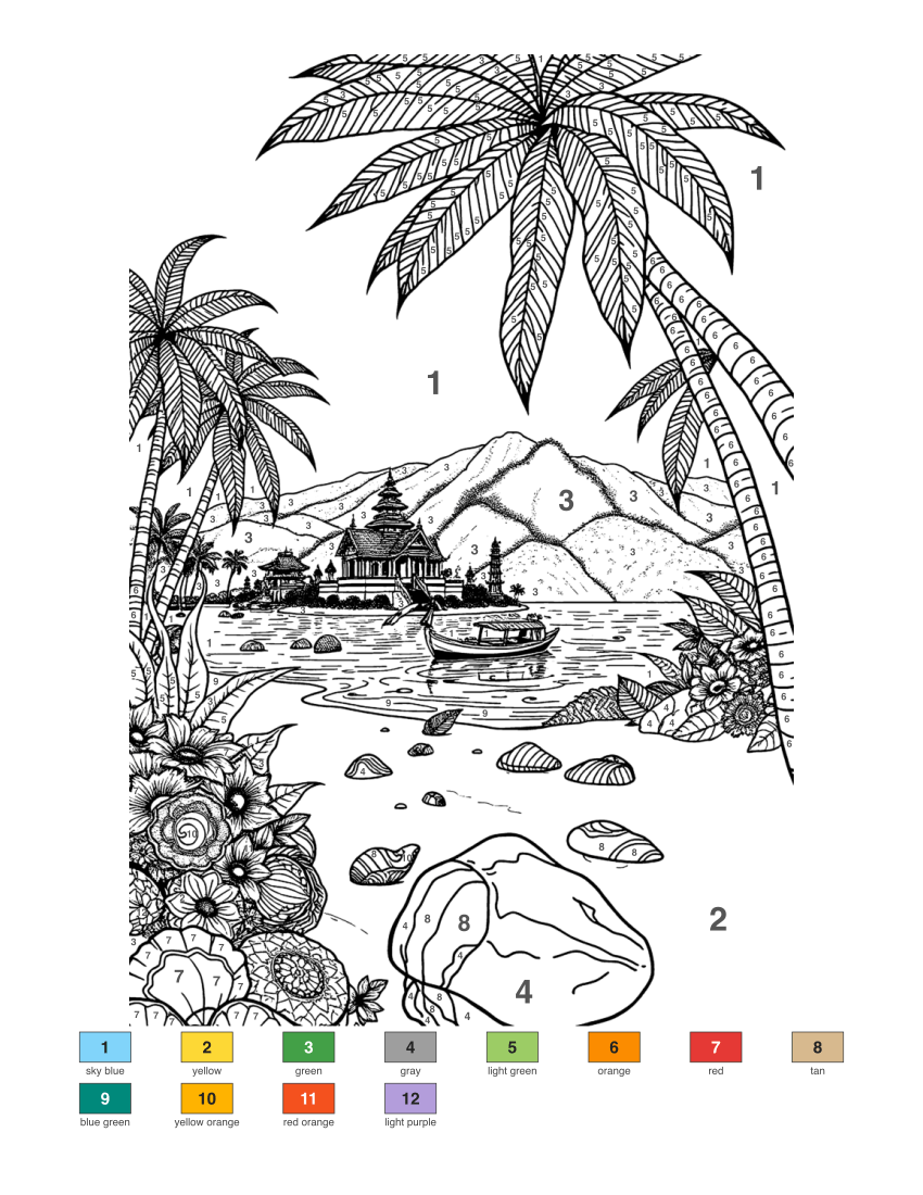 Bali Beach Scene color by number