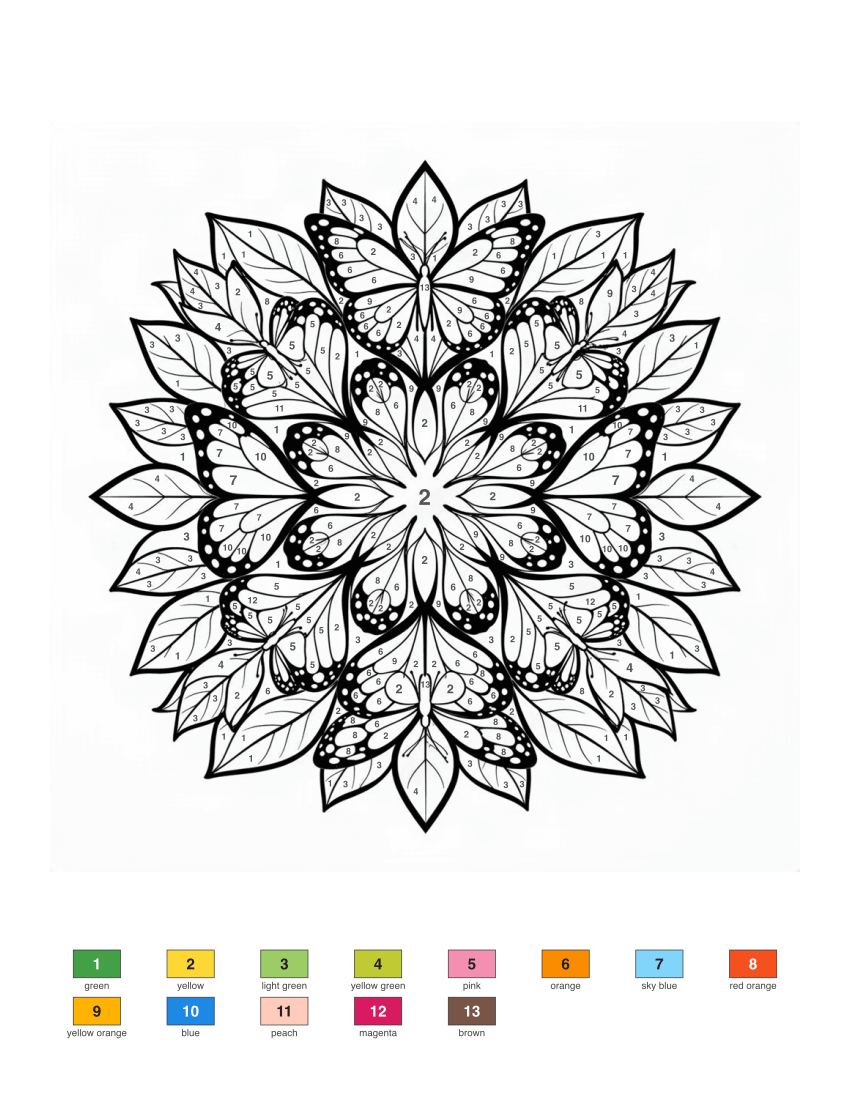 Butterfly Mandala color by number