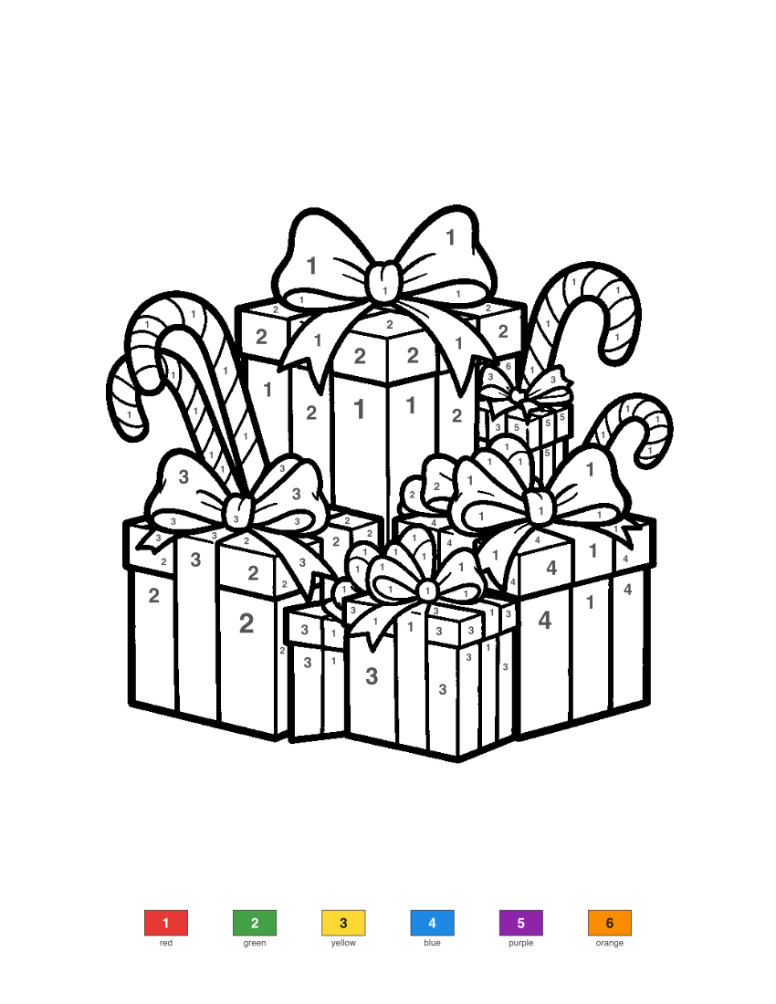 Candy Canes and Presents color by number