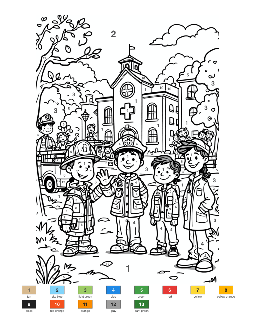 Community Helpers color by number