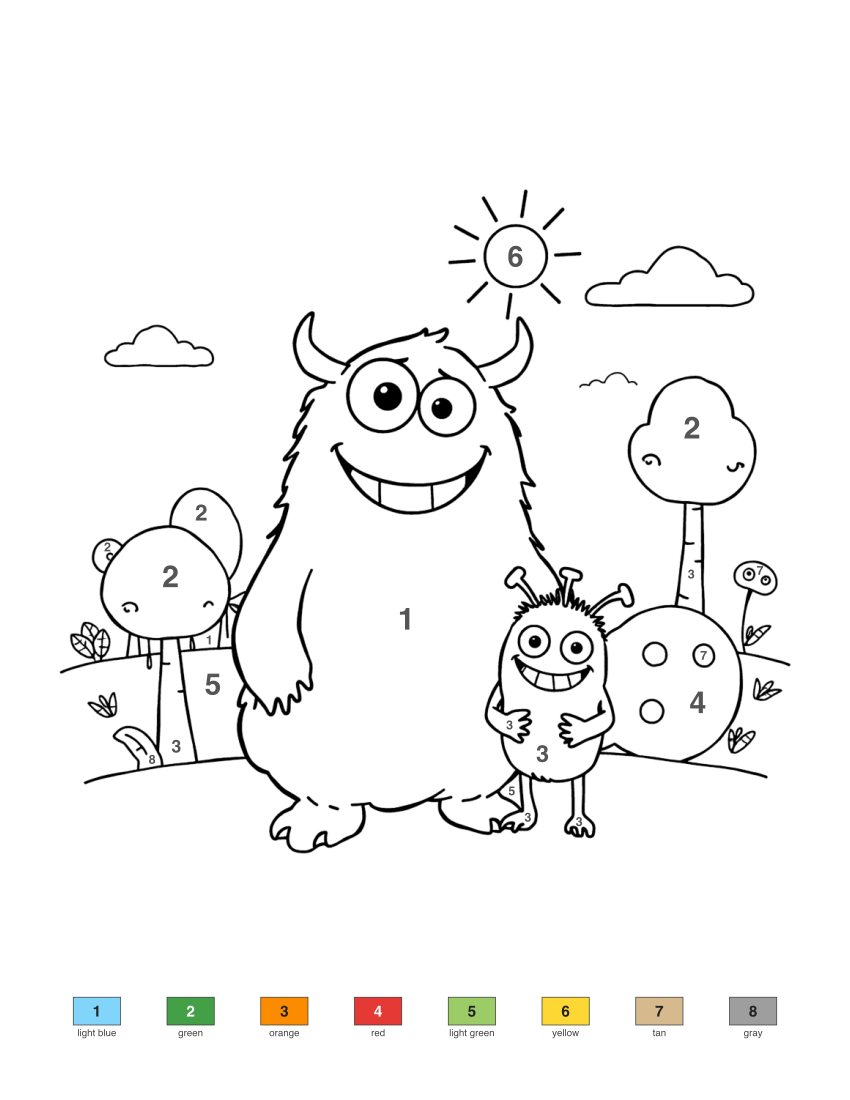 Cute Monster Family color by number