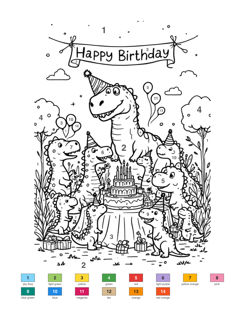 Dinosaur Birthday Party color by number