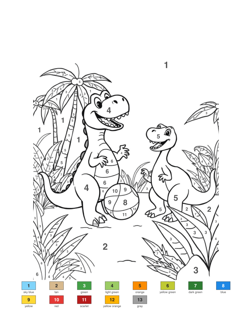 Dinosaurs Playing Sports color by number