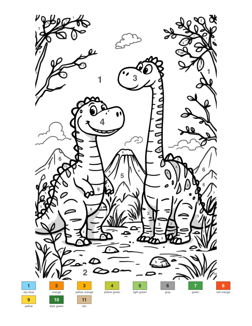 Two Dinosaurs color by number