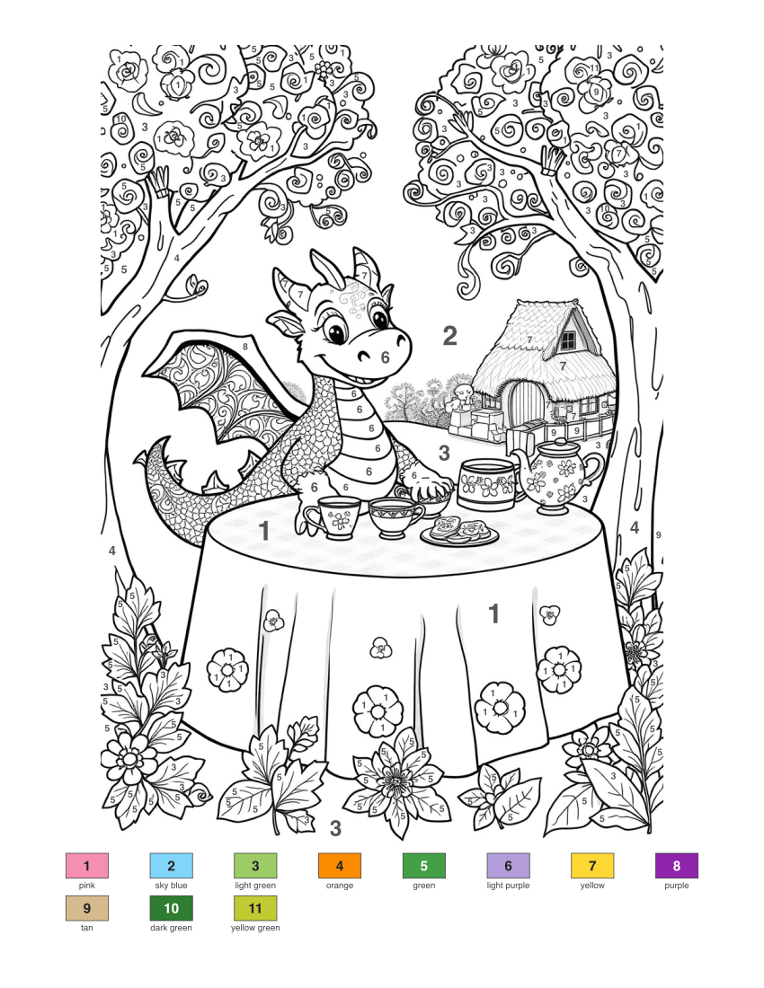Dragon Tea Party color by number