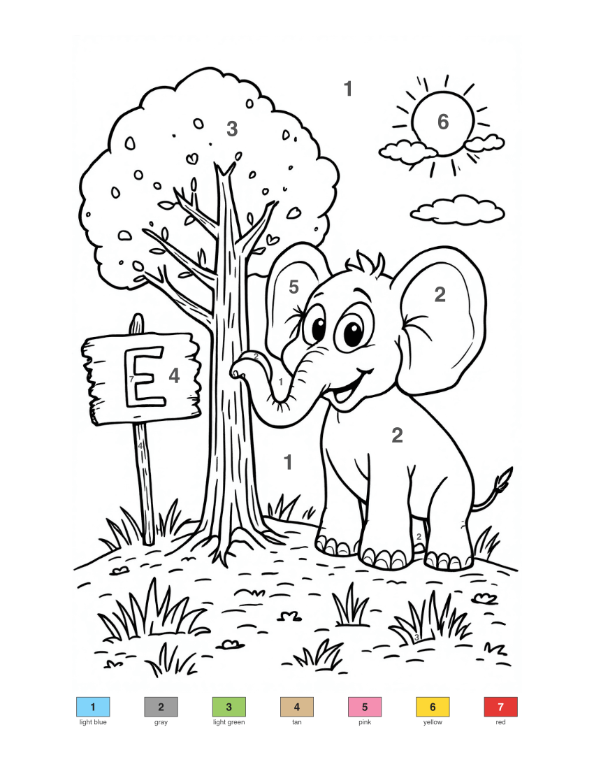 E is for Elephant color by number