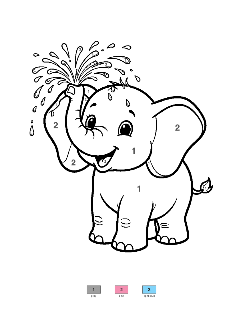 Happy Elephant color by number