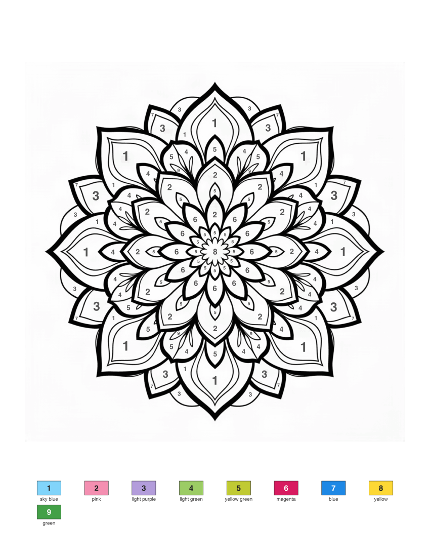 Flower Mandala color by number