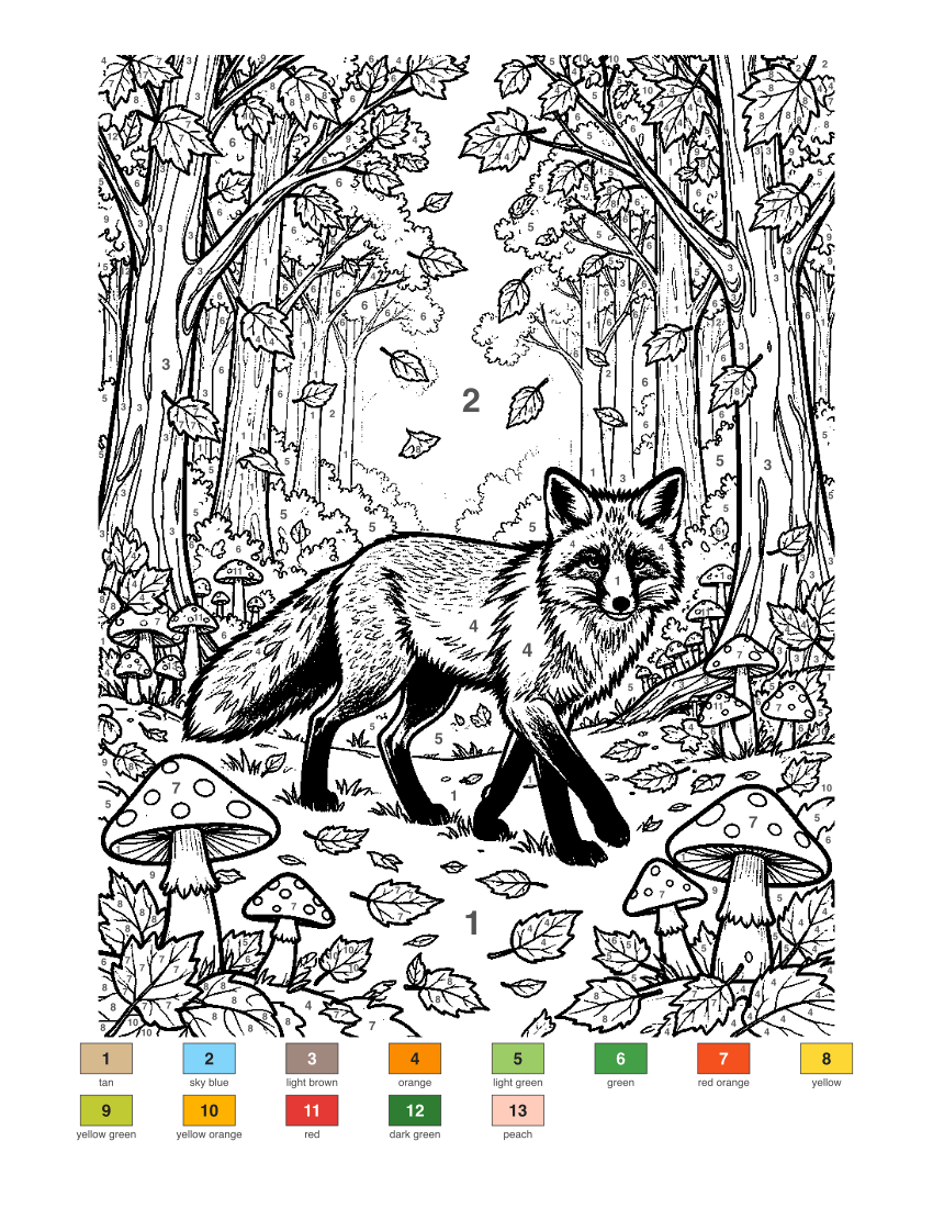 Fox in an Autumn Forest color by number