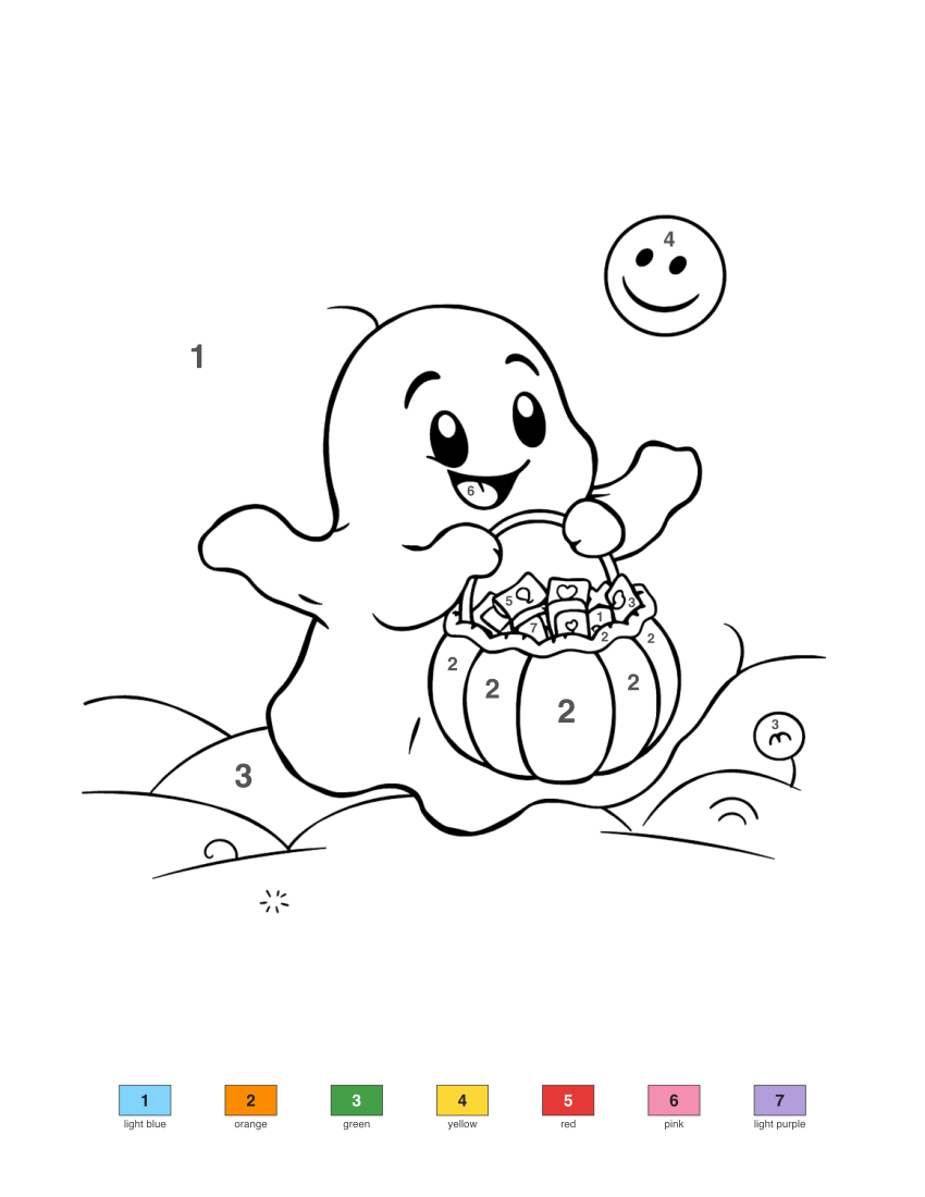 Friendly Ghost with Pumpkin Basket color by number