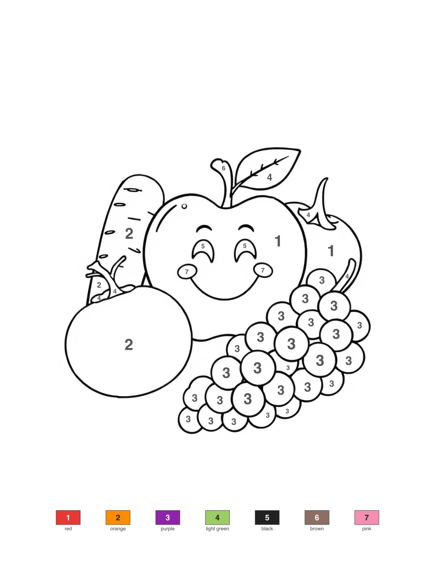Easy Fruits and Vegetables color by number