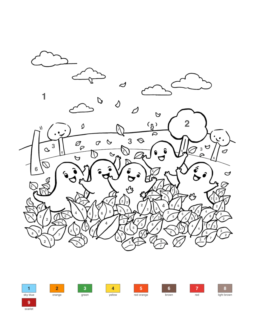Ghosts Playing in Leaves color by number