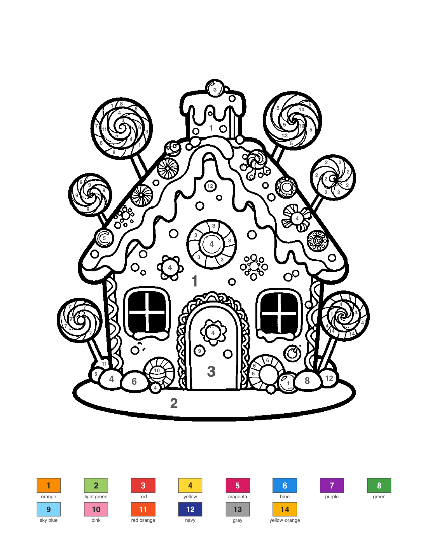 Gingerbread House color by number