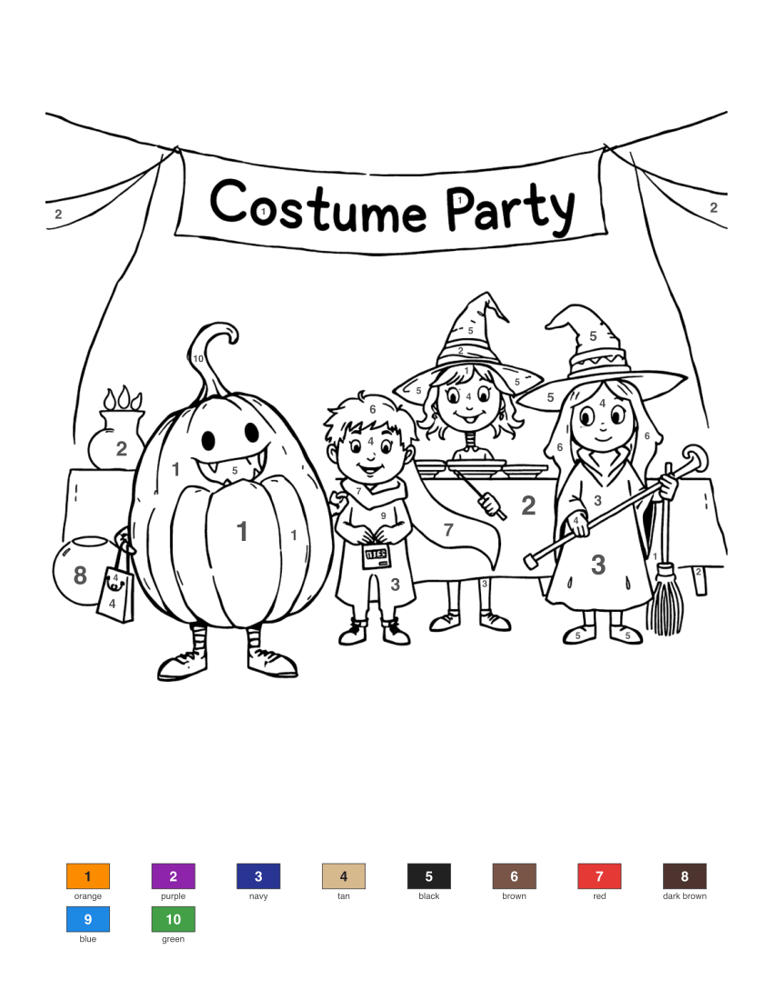 Halloween Costume Party color by number