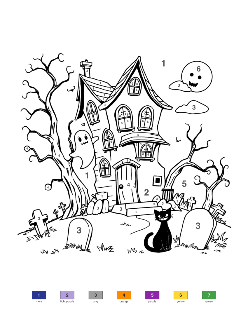 Haunted House color by number