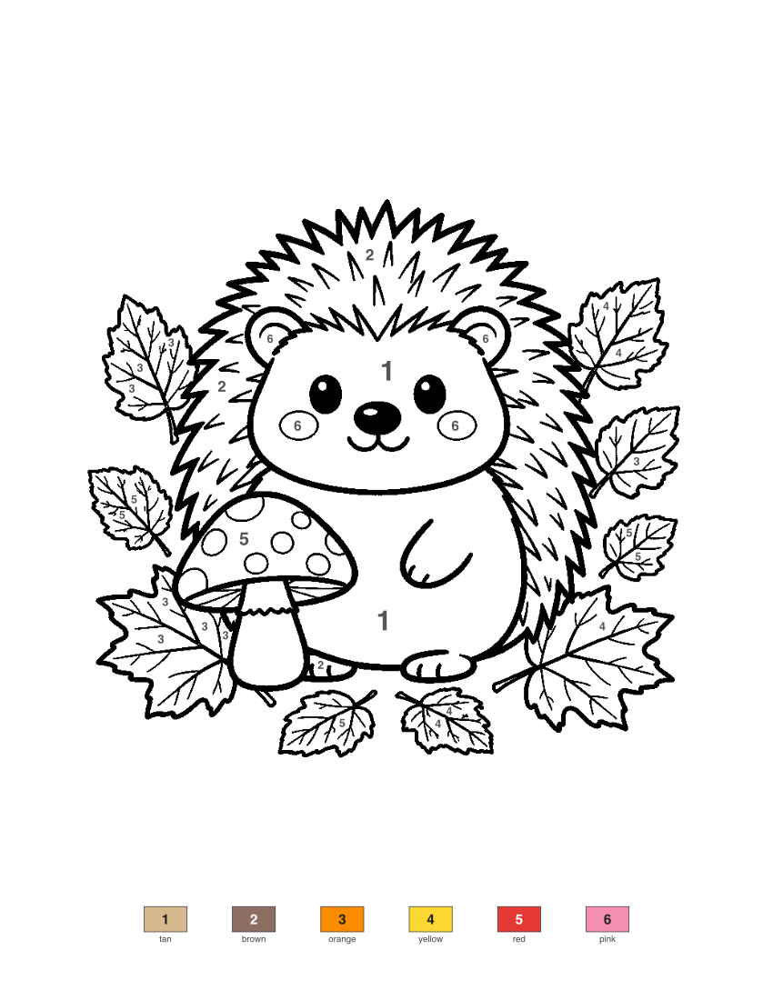 Hedgehog in the Leaves color by number