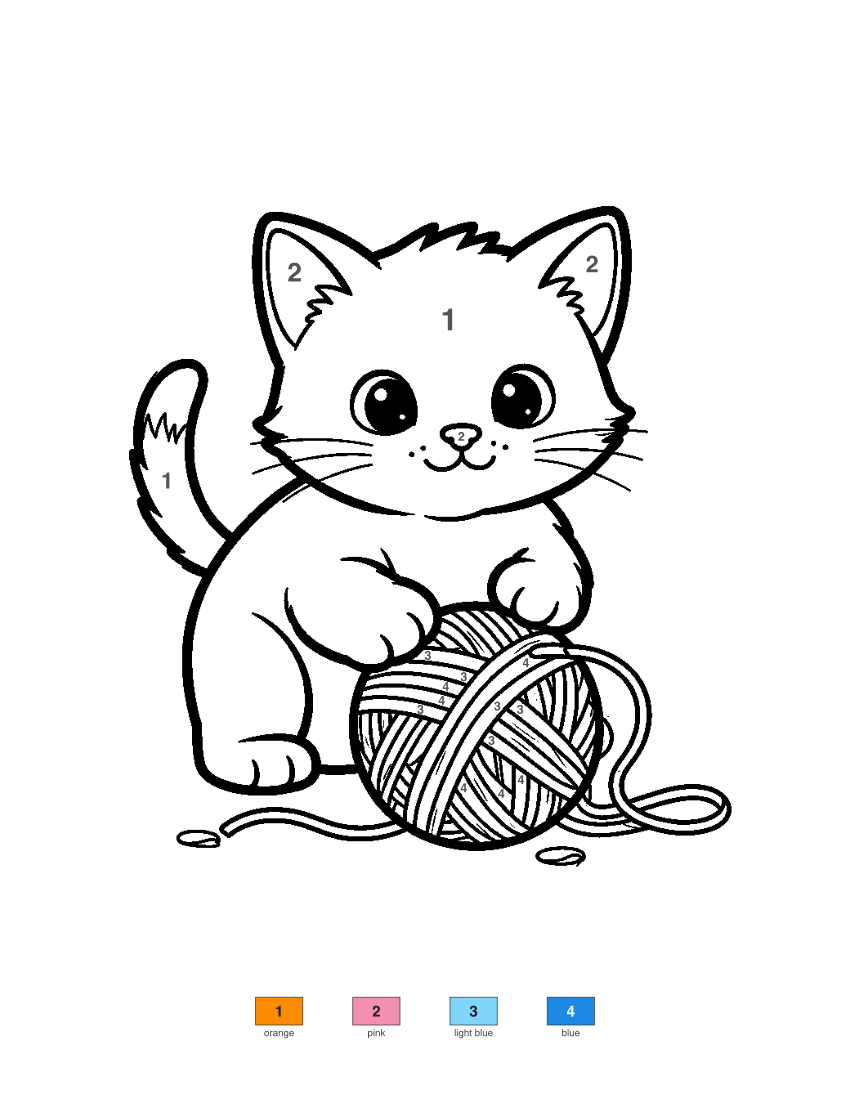 Cute Kitten color by number