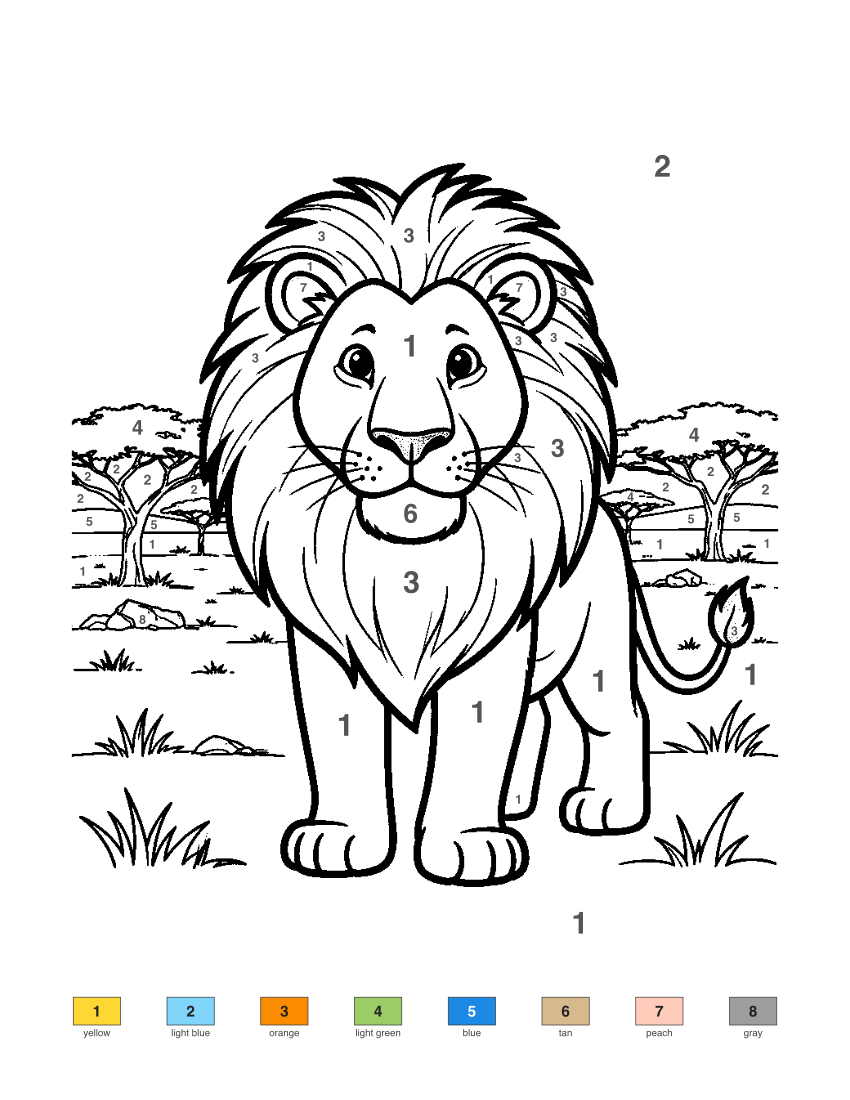 Friendly Lion color by number