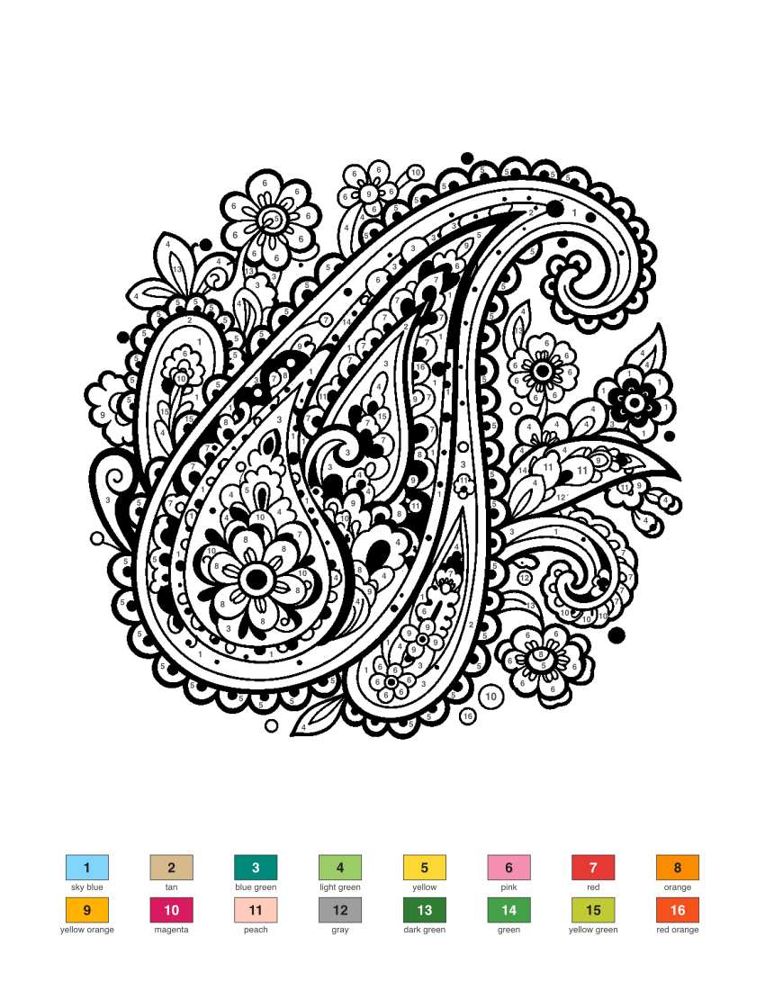 Paisley Pattern color by number
