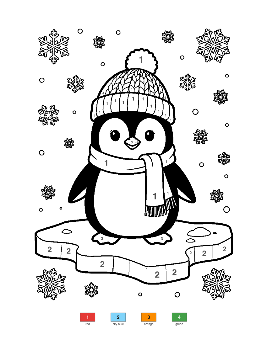Penguin in a Scarf color by number