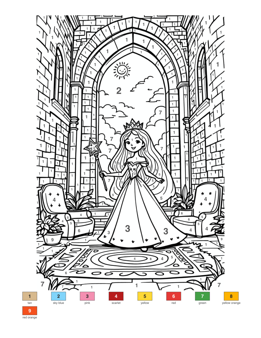 Princess in a Castle color by number