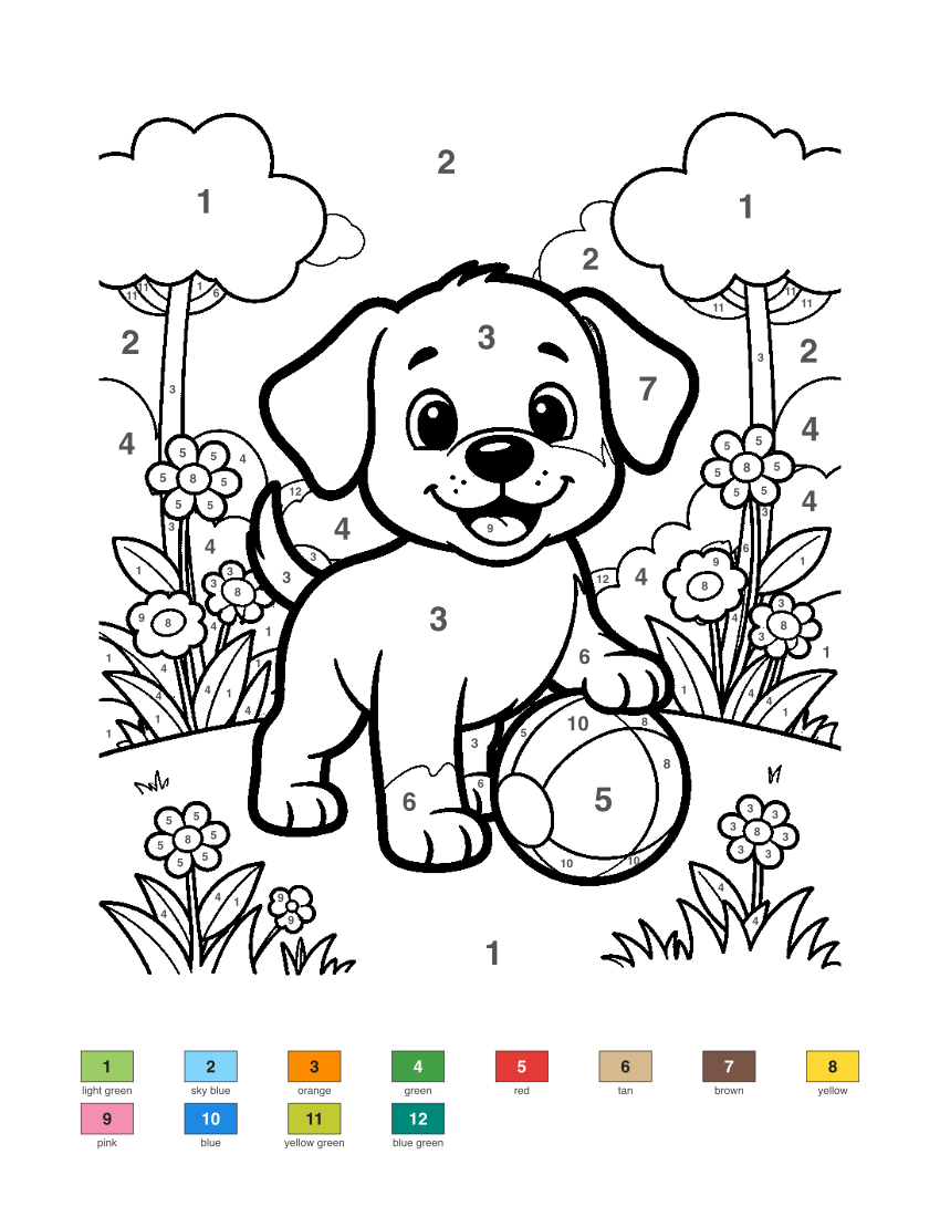 Playful Puppy color by number