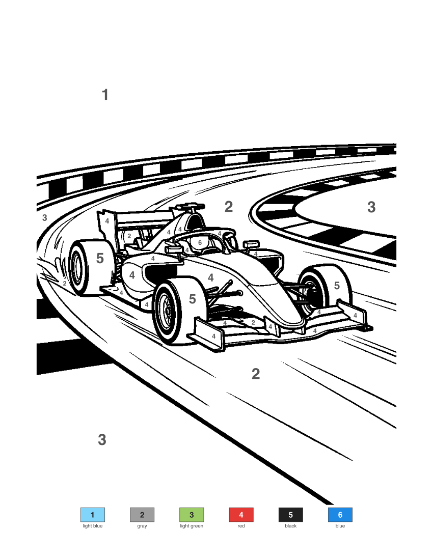 Race Car color by number