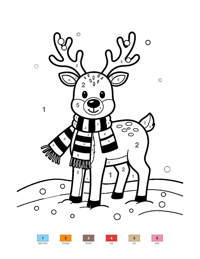 Reindeer with Scarf color by number