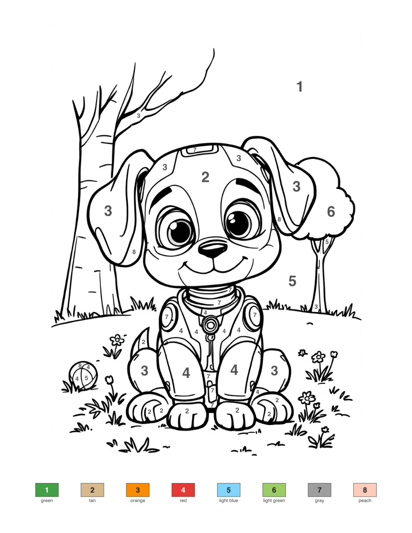 Robot Puppy color by number