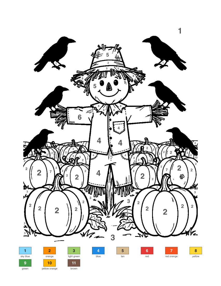 Friendly Scarecrow color by number