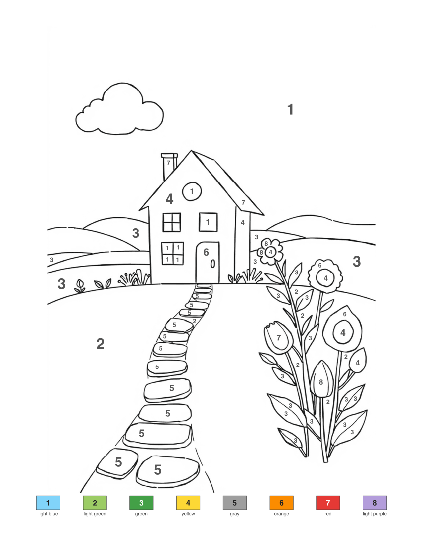Simple House and Path color by number