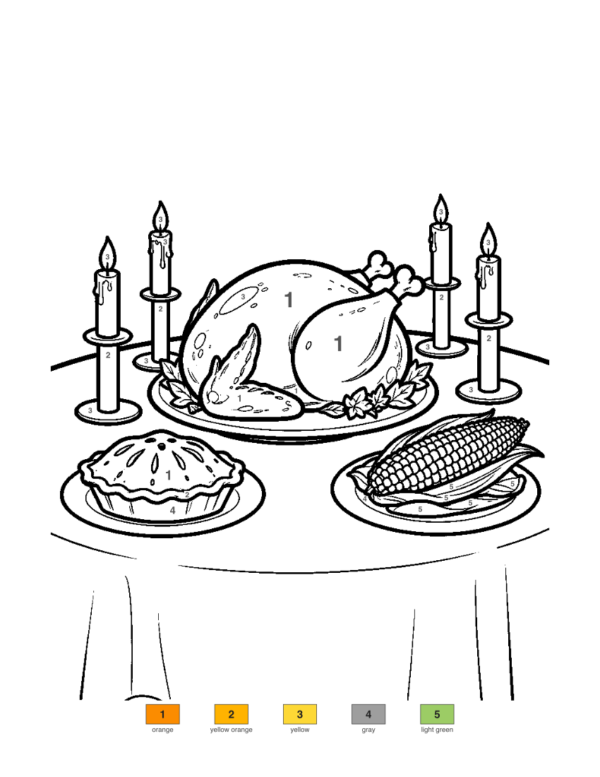 Thanksgiving Table color by number