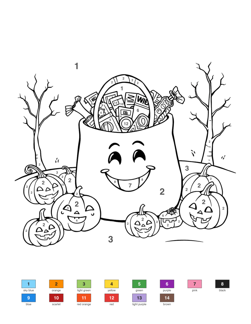 Trick-or-Treat Candy Bag color by number