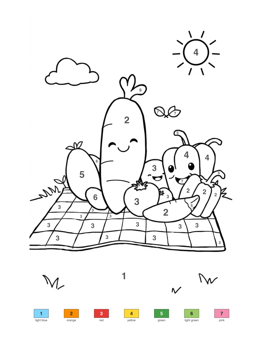 Vegetables Having a Picnic color by number