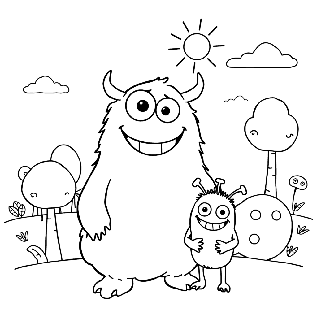 Coloring page Cute monster family