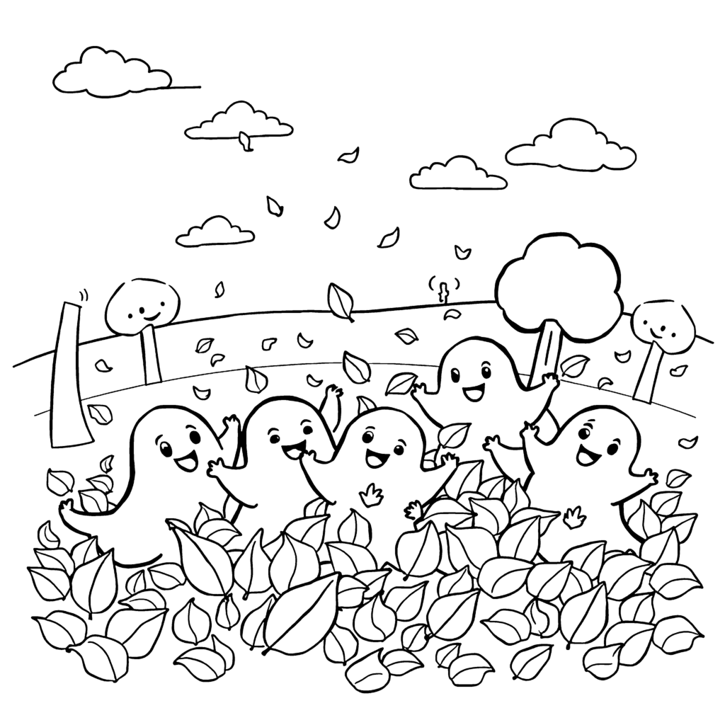 Friendly ghosts playing in leaves