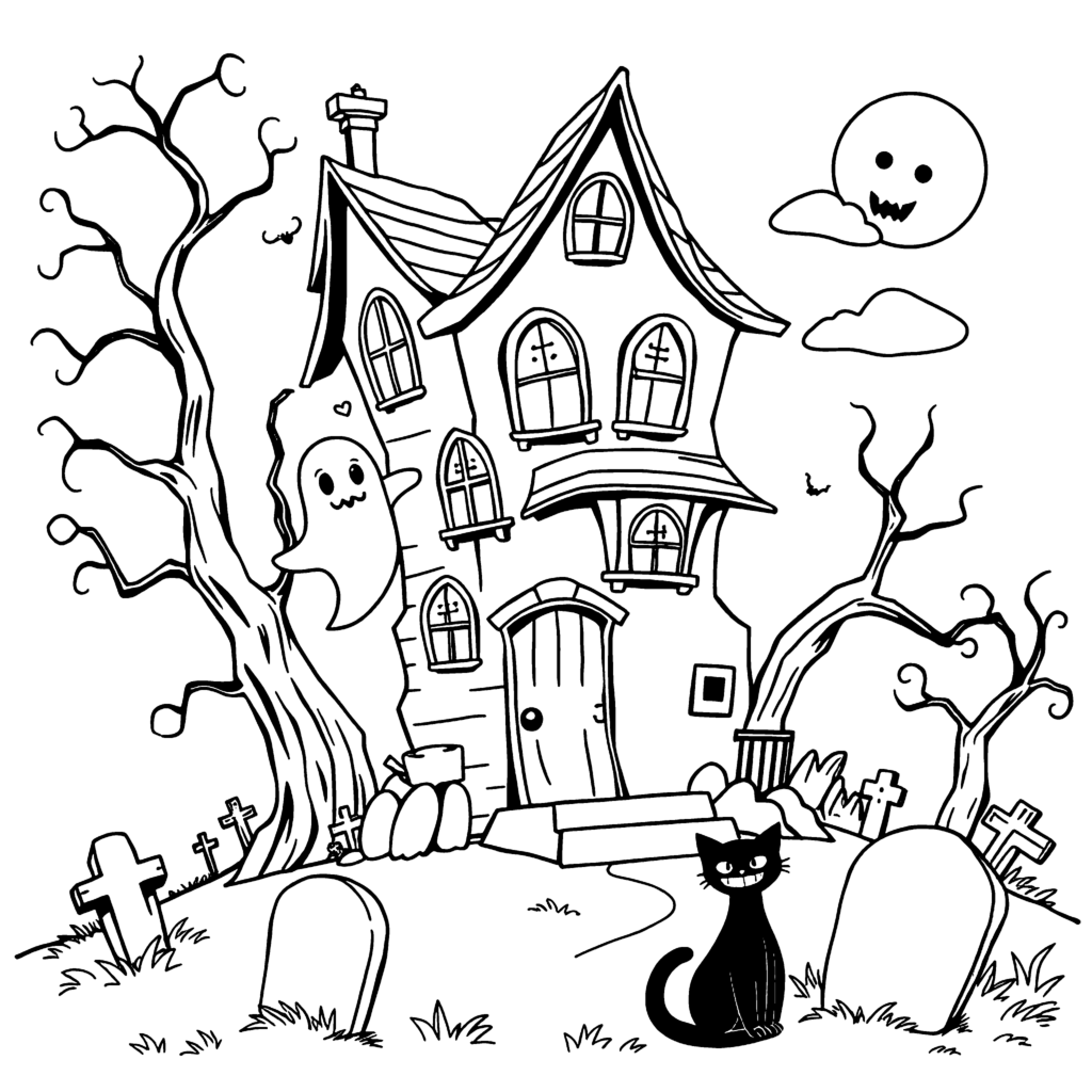 Coloring page Haunted house scene