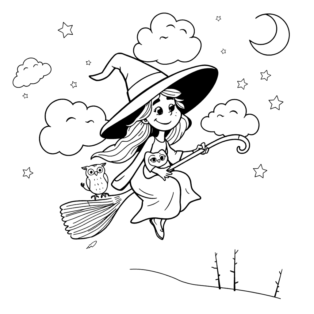 Friendly witch on a broomstick